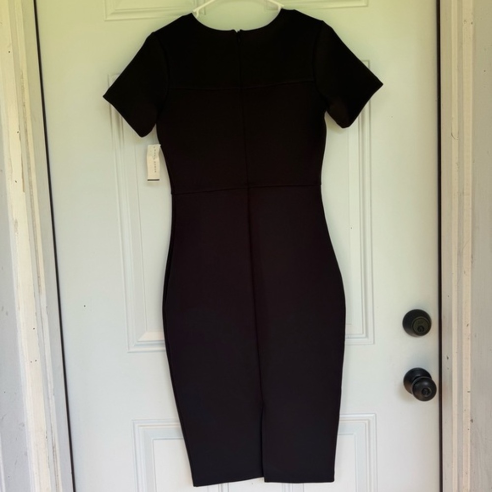 ALEXIA ADMOR Black Scuba Midi Sheath Dress Business Dressy XS
